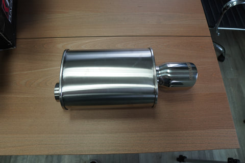 Open box***** 2.5" Universal Muffler - Polished / Short (Offset Inlet / Center Outlet)